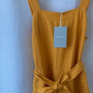 EVERLANE the linen square-neck jumpsuit, marigold